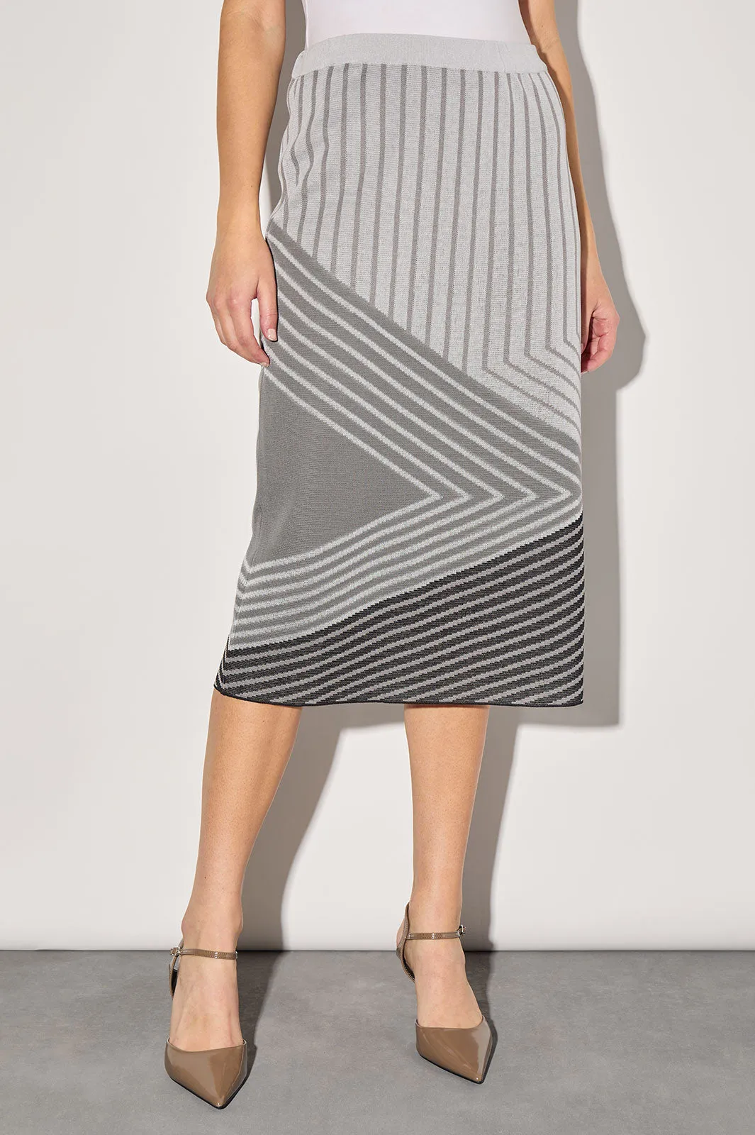 Midi Pencil Skirt - Stripe Color Block Soft Knit