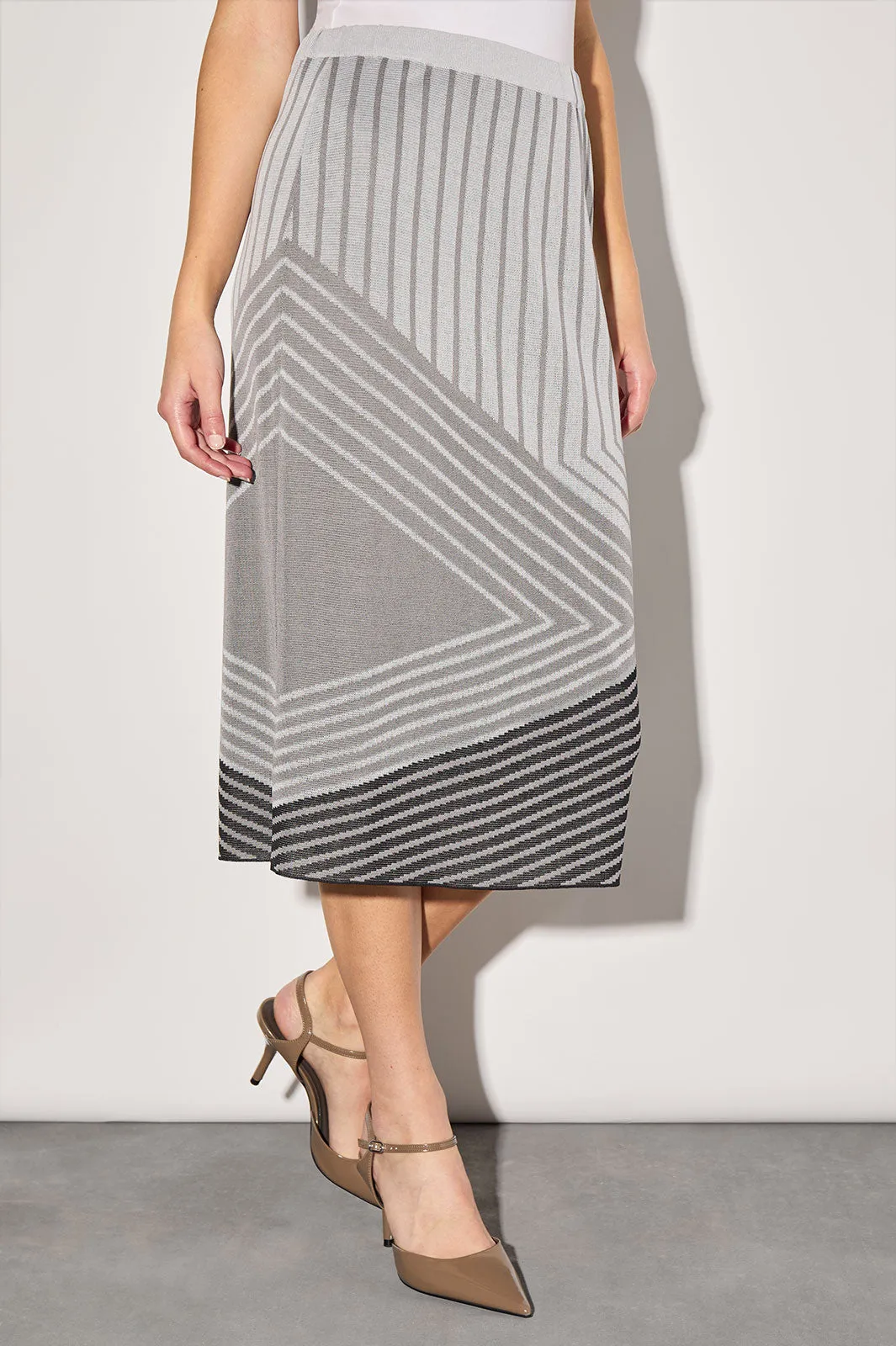 Midi Pencil Skirt - Stripe Color Block Soft Knit