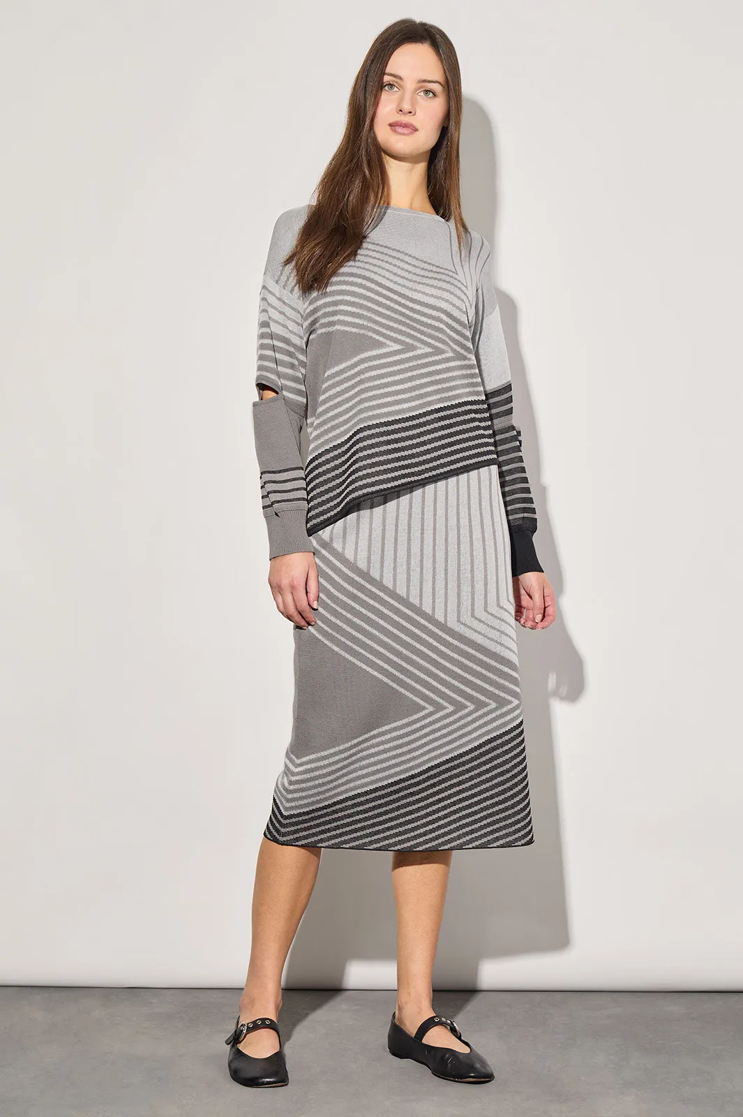 Midi Pencil Skirt - Stripe Color Block Soft Knit