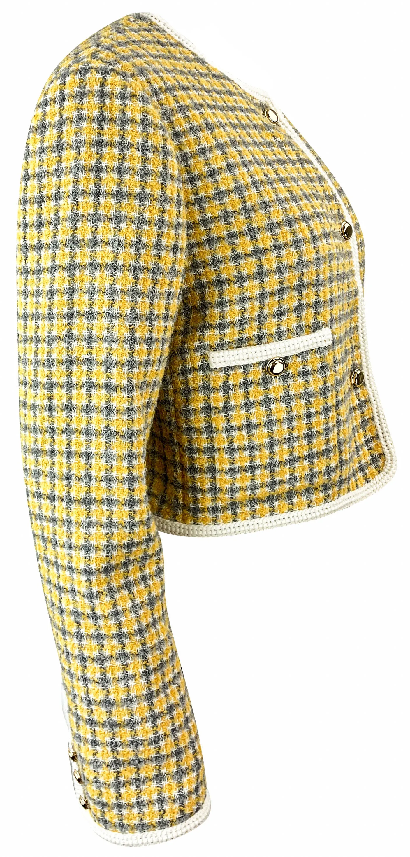 Miu Miu Cropped Plaid Jacket in Gold/Grey