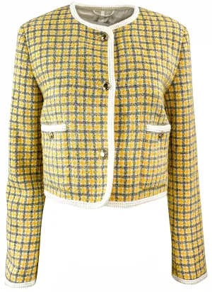 Miu Miu Cropped Plaid Jacket in Gold/Grey