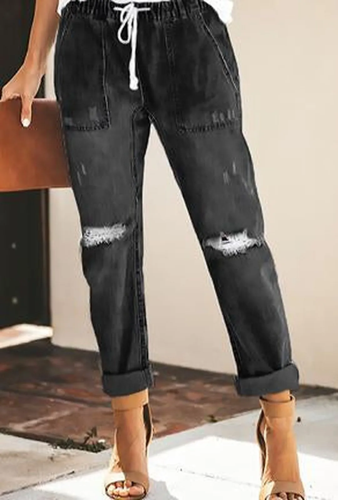 MOLLY - DISTRESSED HAREM BAGGY JEANS