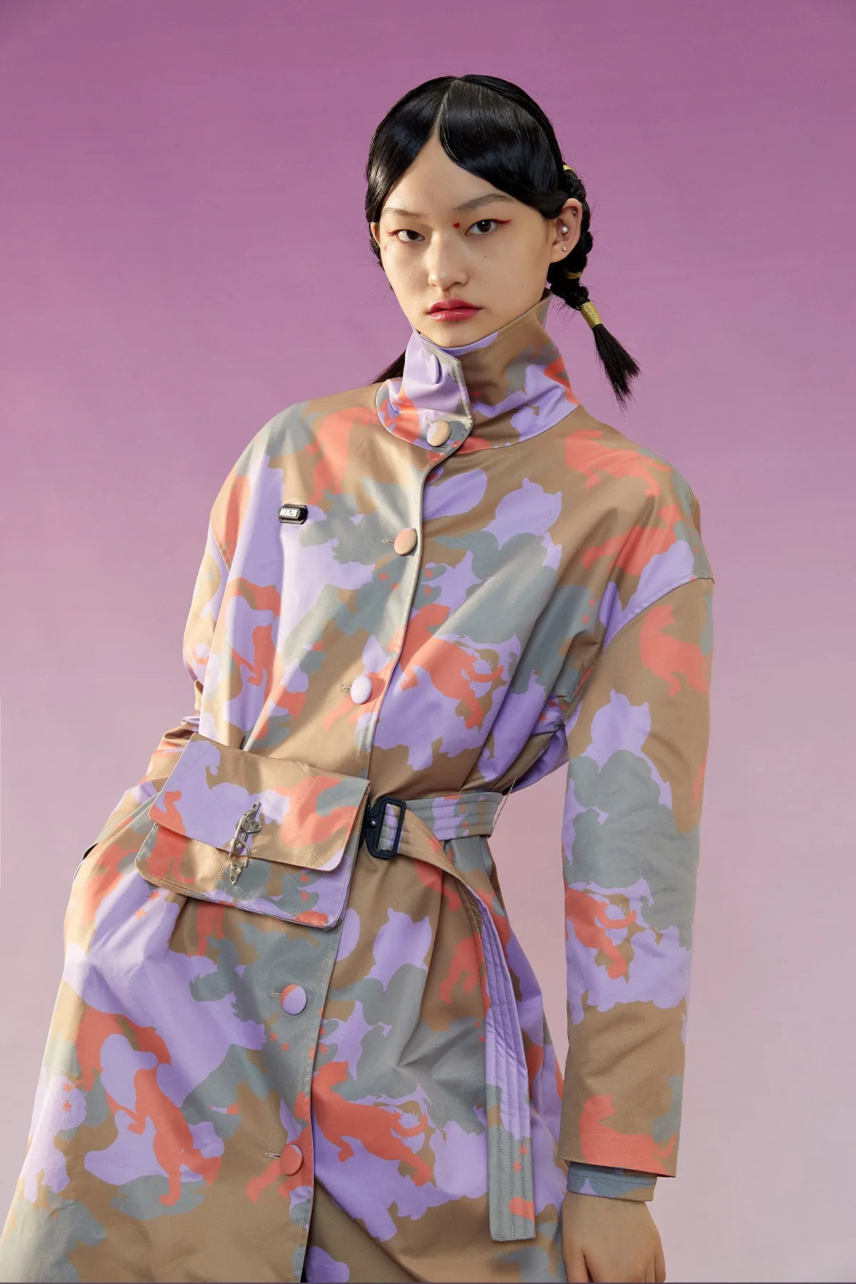 Mukzin | Detachable Belt Bag Print Trench Coat