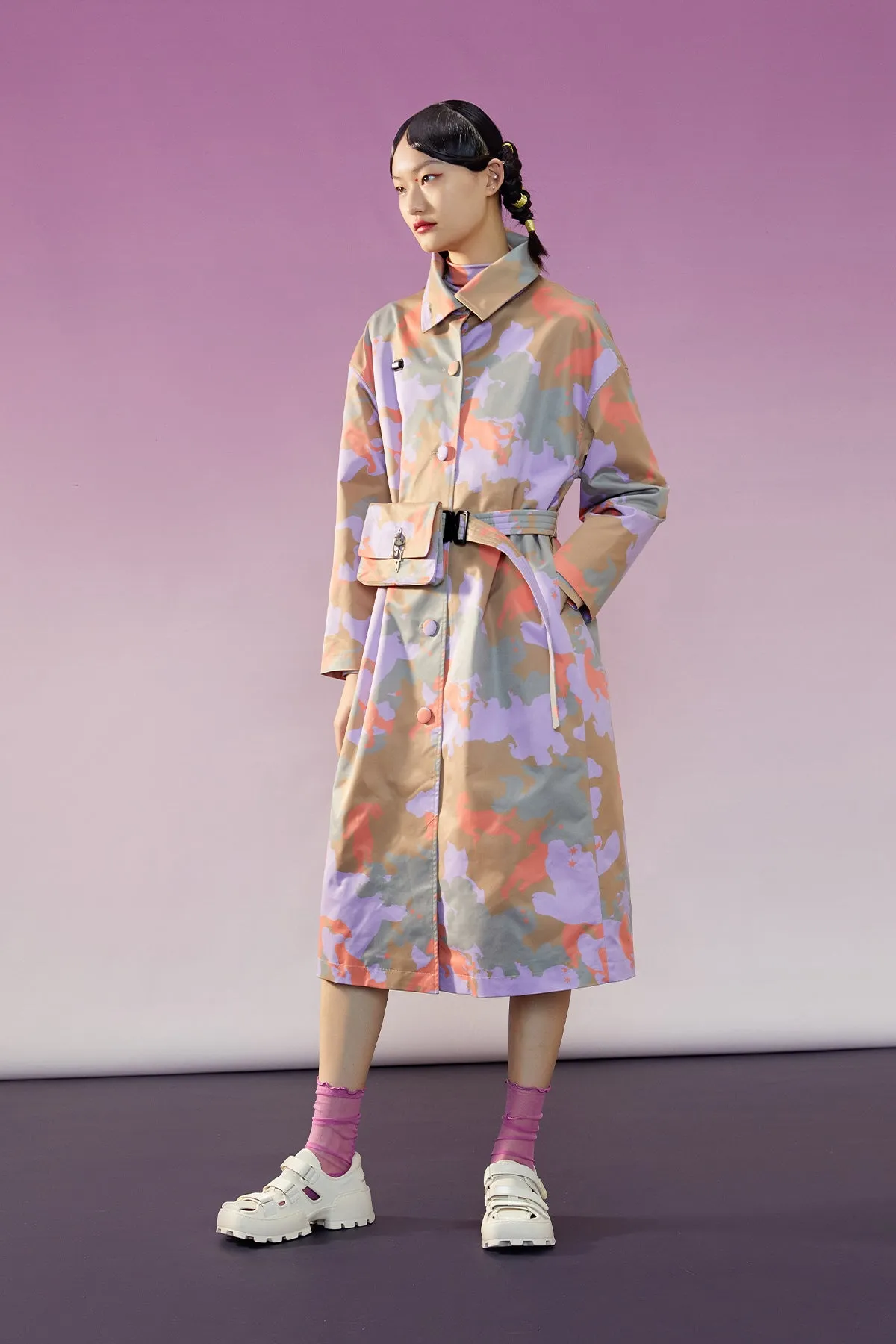 Mukzin | Detachable Belt Bag Print Trench Coat