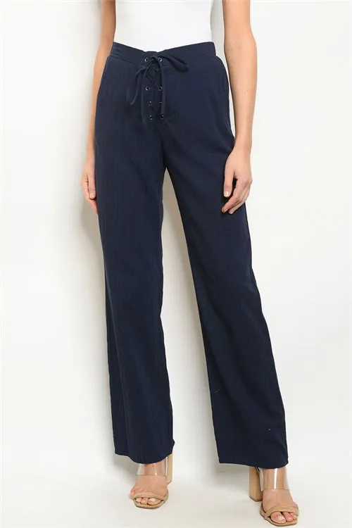 Navy Cotton Pants High fitted