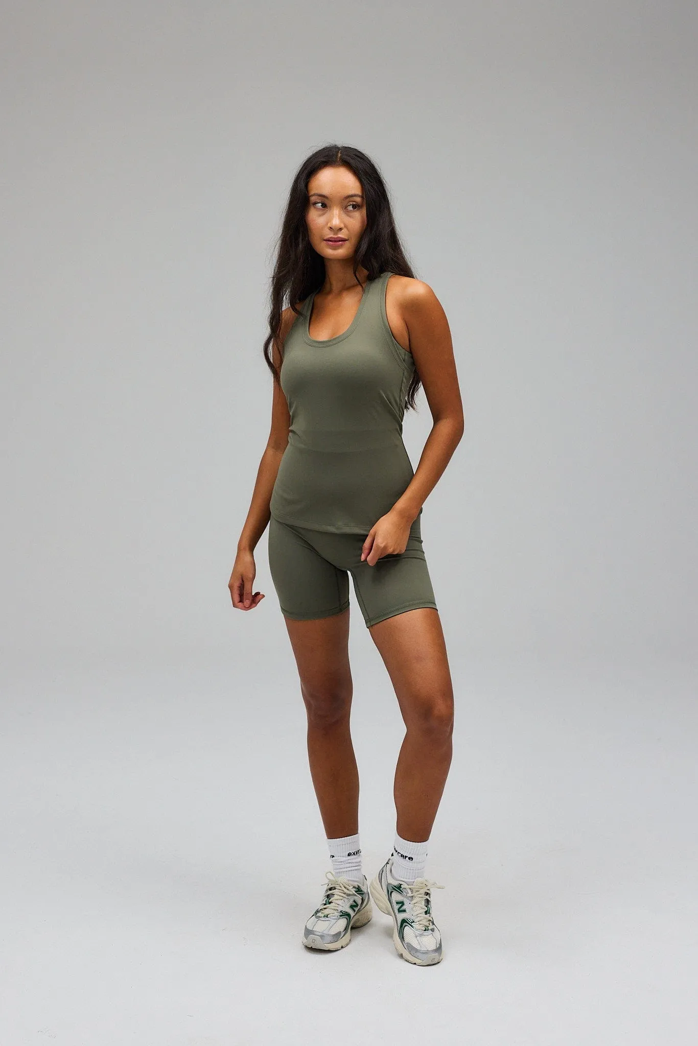 Neaty Racer Tank Top - Olive Green