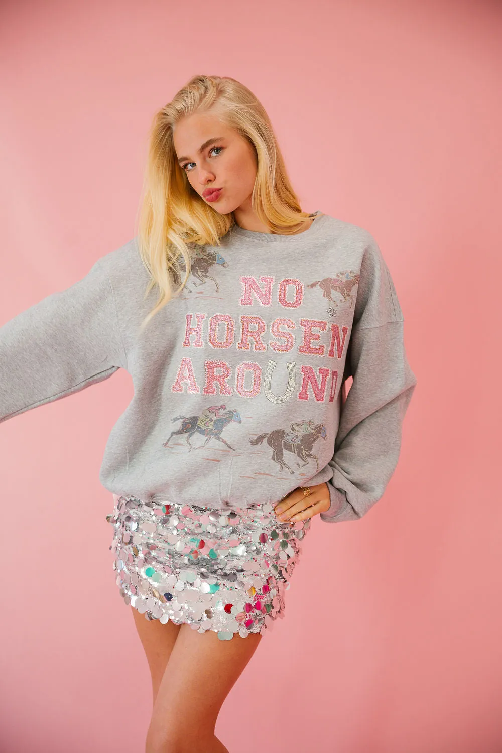 NO HORSEN AROUND GREY PULLOVER