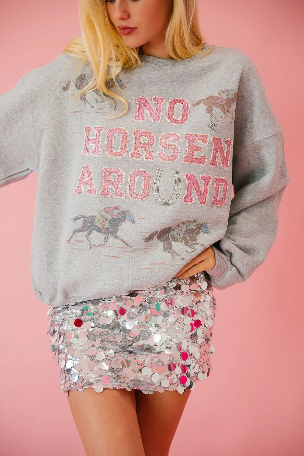 NO HORSEN AROUND GREY PULLOVER