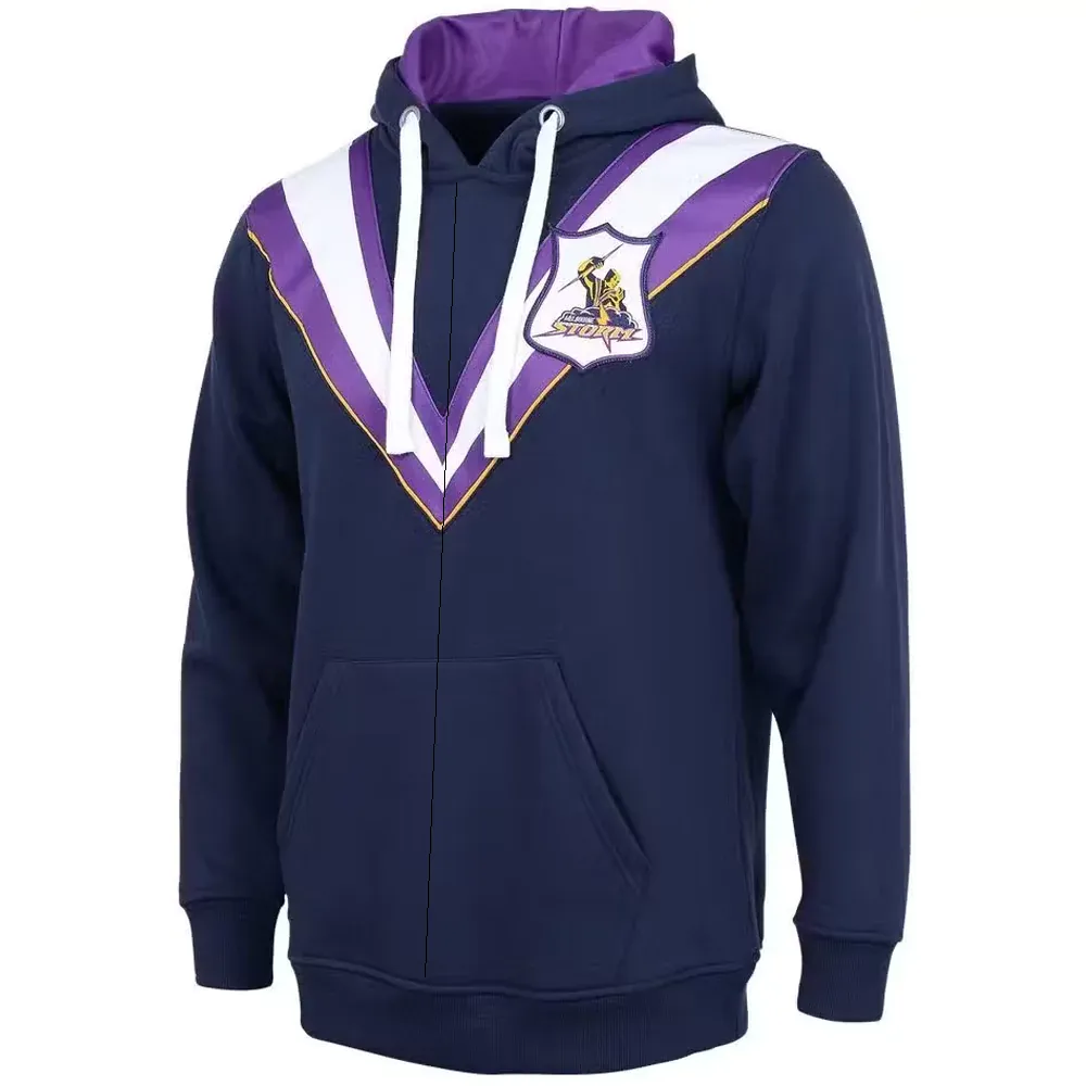 NRL Retro Zip Hoodie - Melbourne Storm - Full Zip - Fleece - Jacket