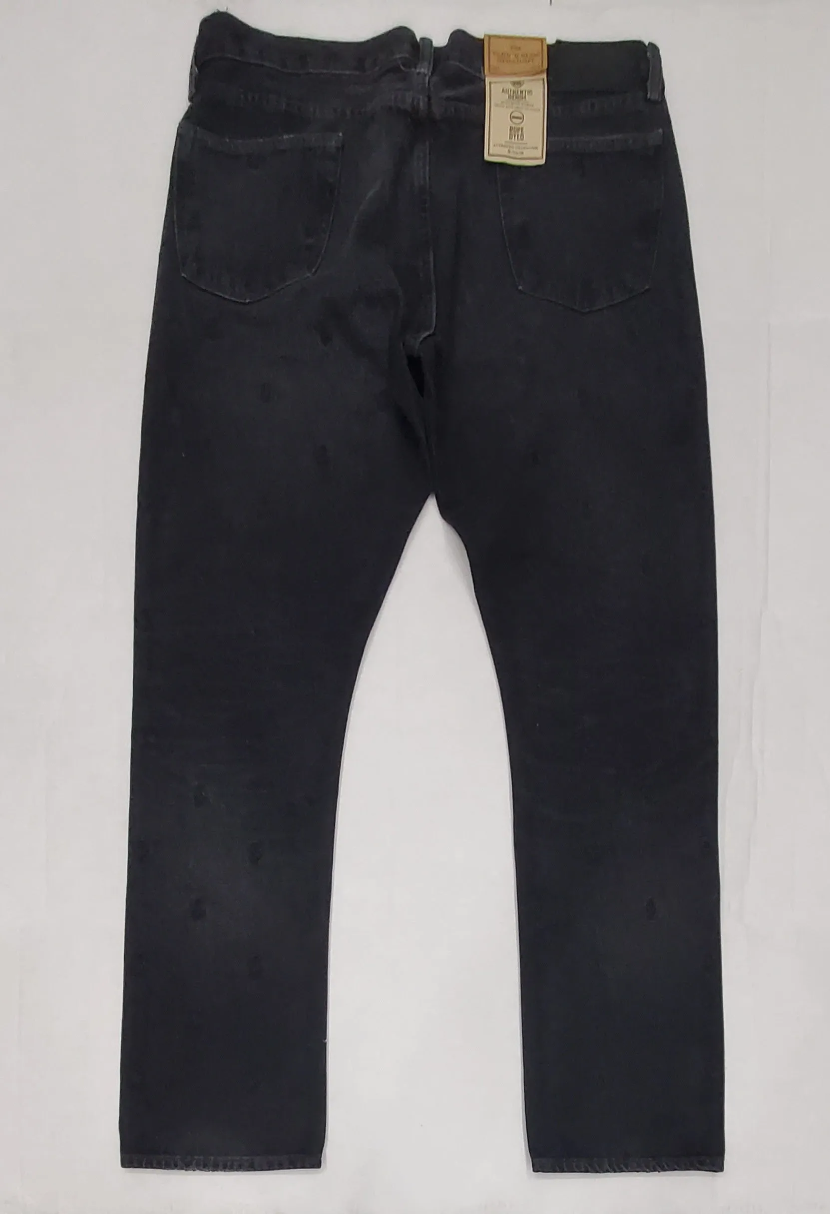 Nwt Polo Ralph Lauren Black Wash Varick Slim-Fit Straight All-Over Pony Jeans