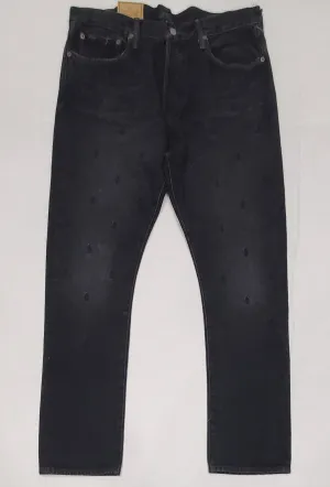 Nwt Polo Ralph Lauren Black Wash Varick Slim-Fit Straight All-Over Pony Jeans