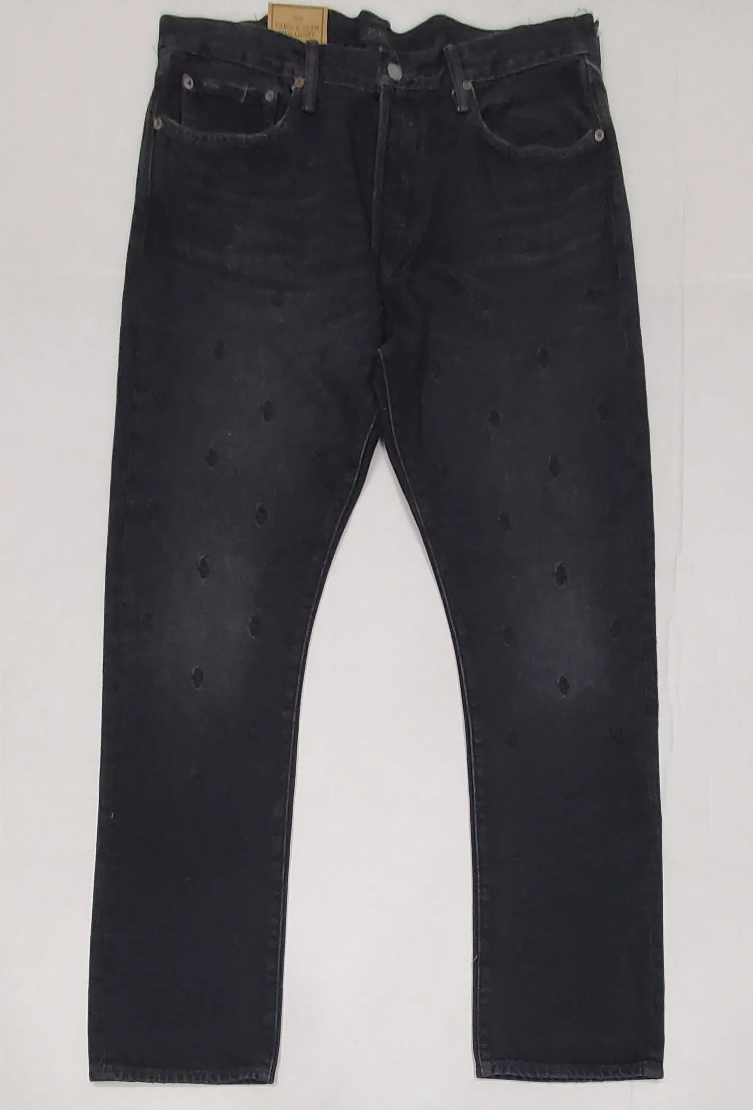 Nwt Polo Ralph Lauren Black Wash Varick Slim-Fit Straight All-Over Pony Jeans