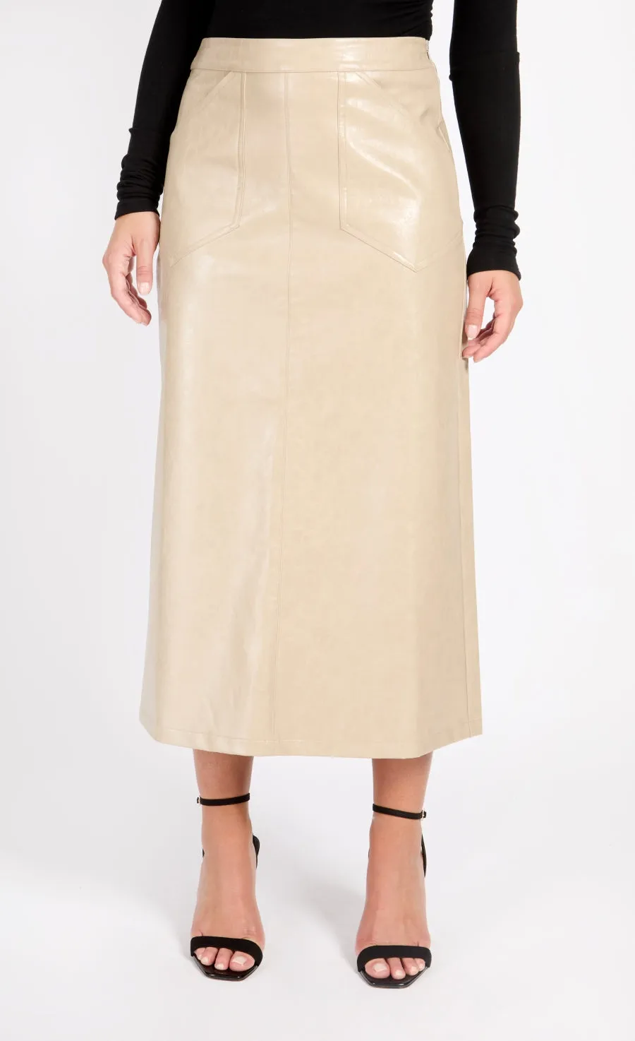 Oatmeal Cracked PU Midaxi Skirt by Vogue Williams