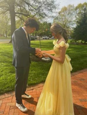 Off The Shoulder Yellow Long Prom Dress     fg5319