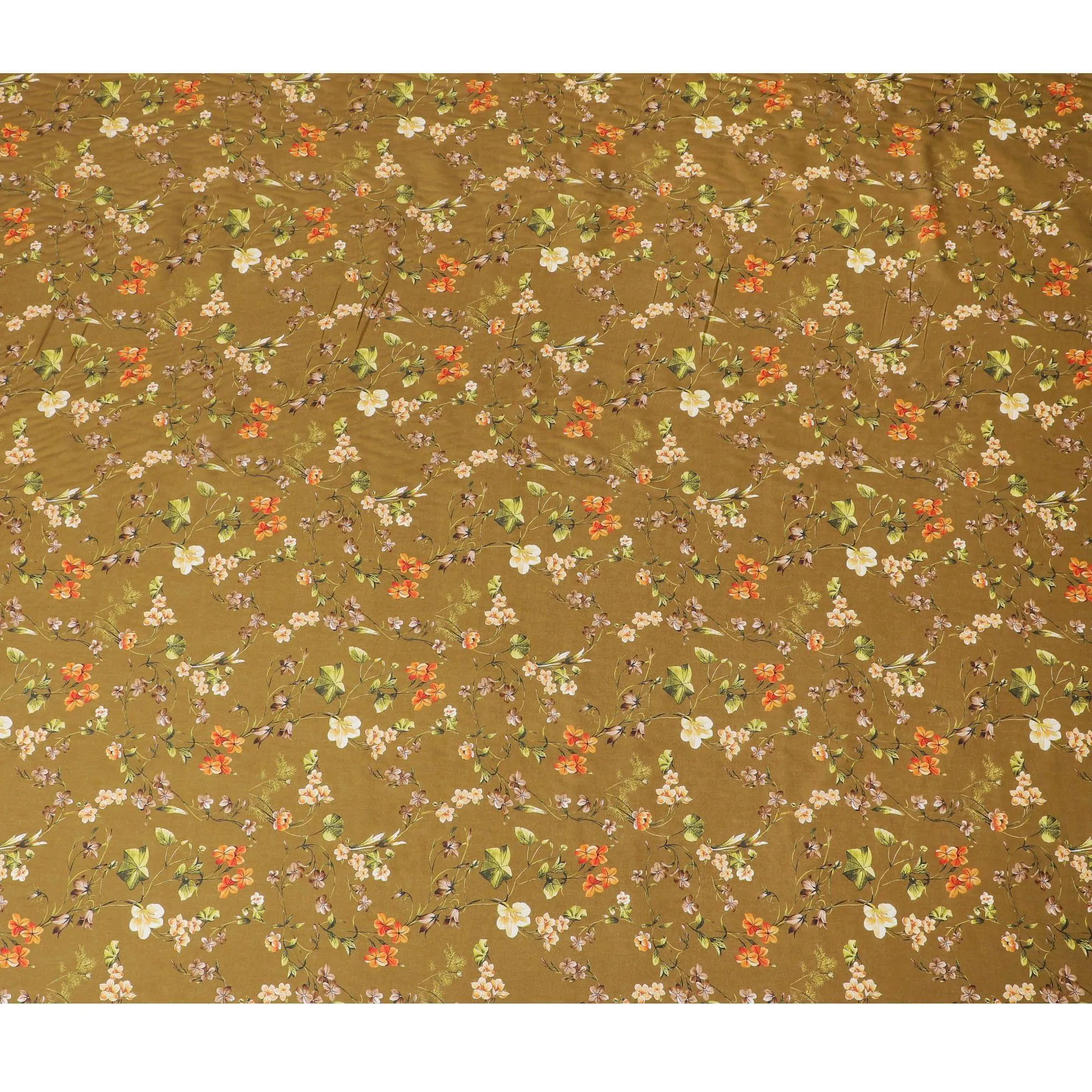 Olive green cotton lawn fabric with multicolor print in floral design-D15263