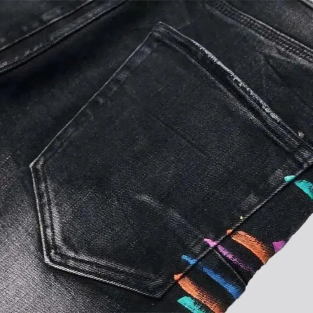 Paint-splattered mid-waist jeans for men