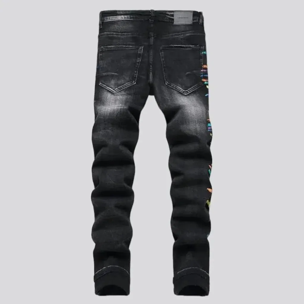 Paint-splattered mid-waist jeans for men