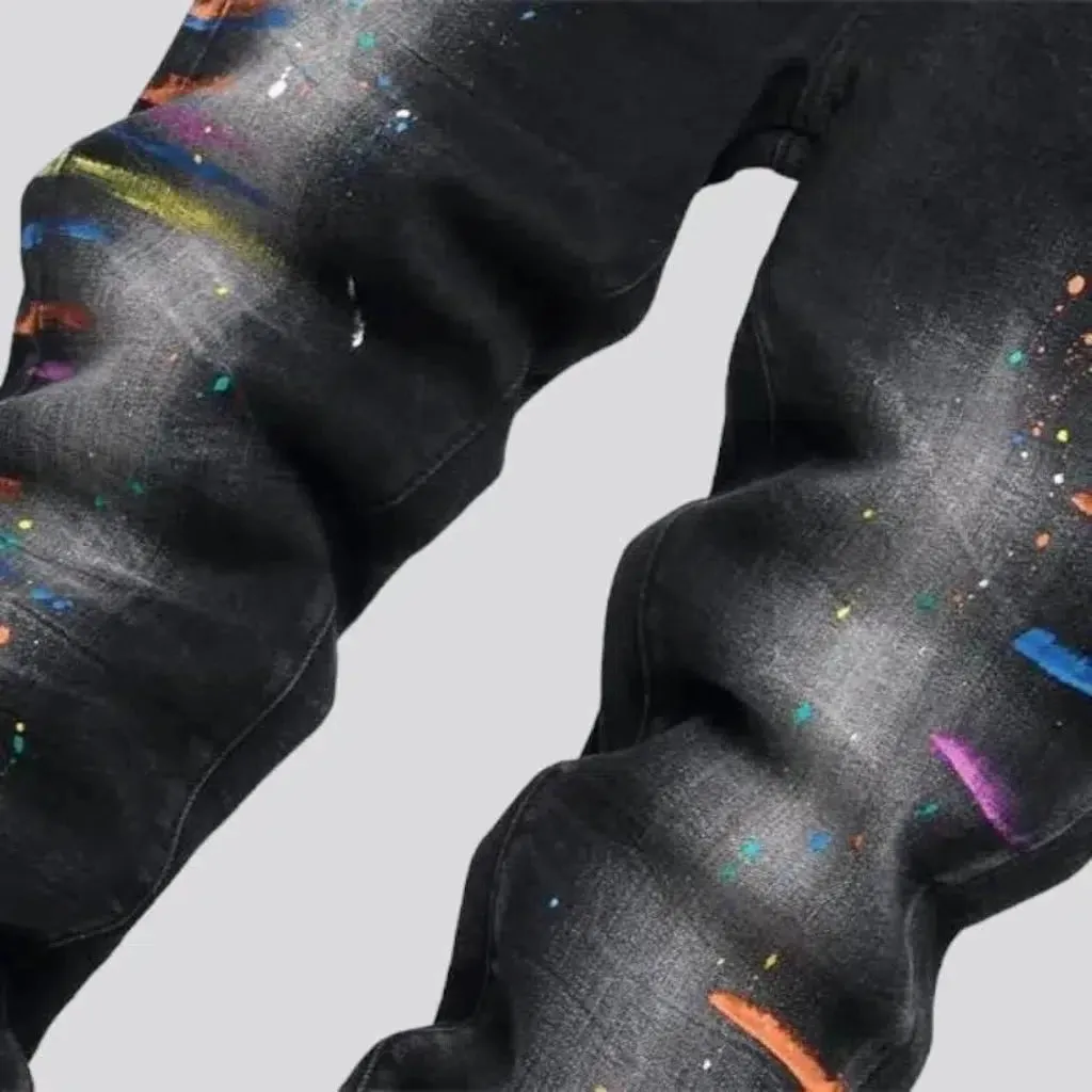 Paint-splattered mid-waist jeans for men