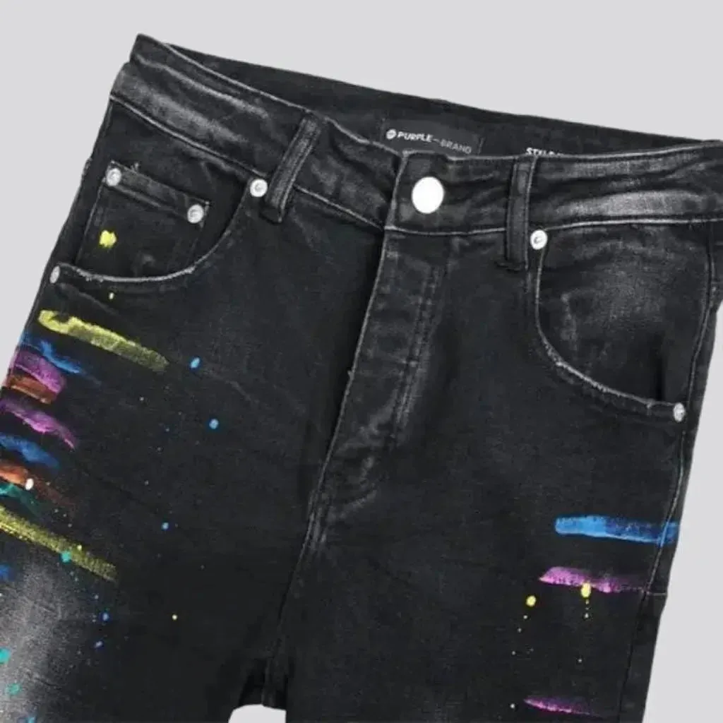 Paint-splattered mid-waist jeans for men