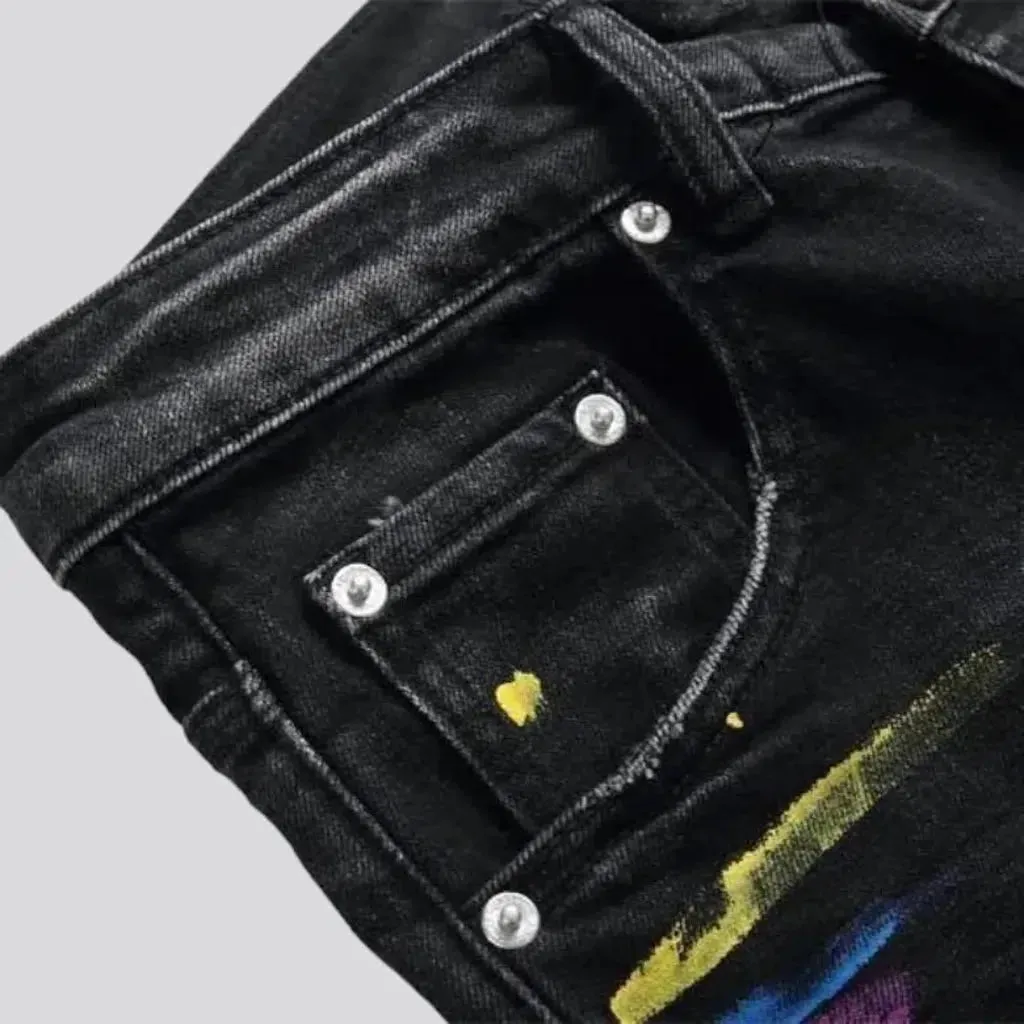 Paint-splattered mid-waist jeans for men