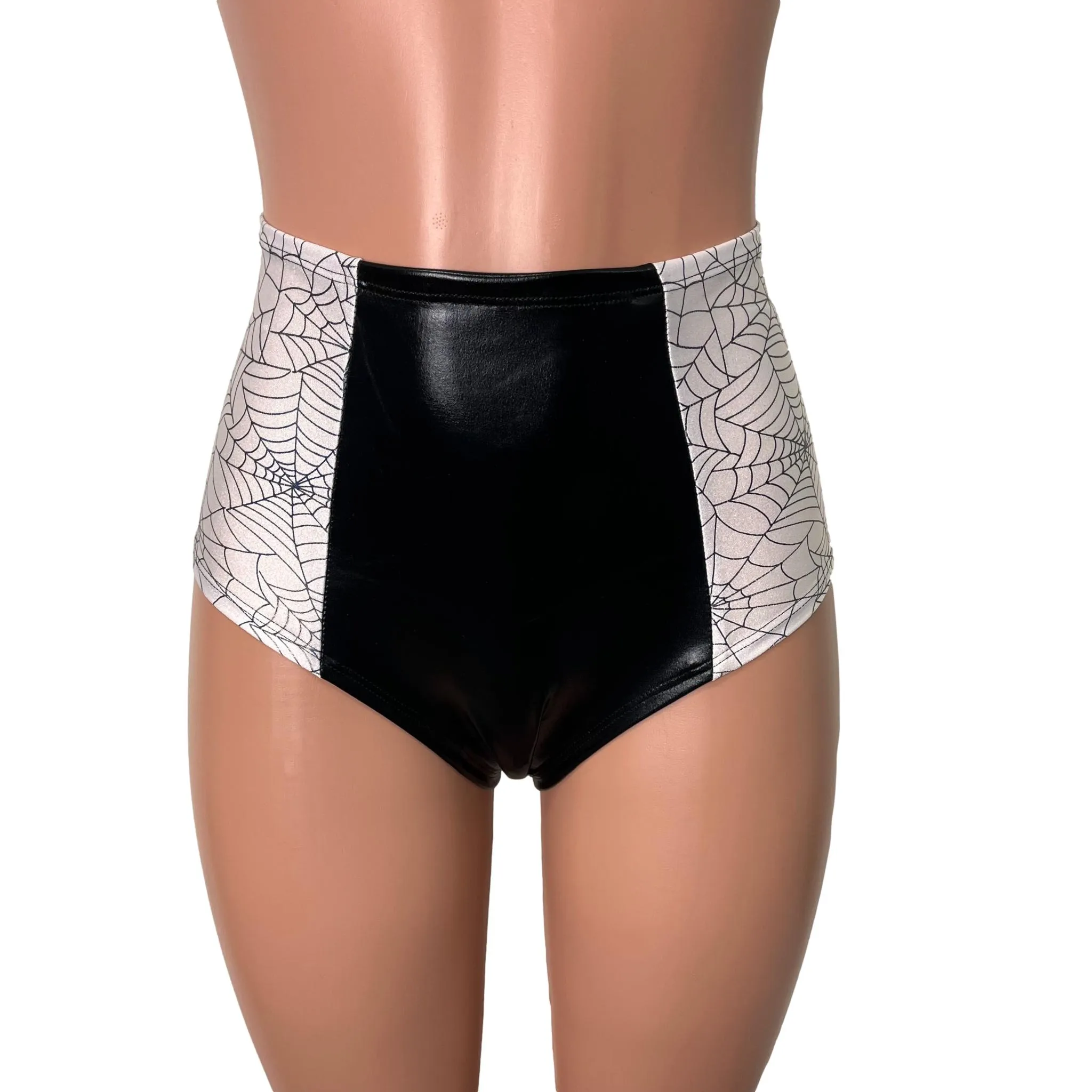 Panel Scrunch Bikini - High Waist - Black Metallic and Spider Web Holographic