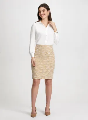 Pearl Detail Shirt & Bouclé Pencil Skirt