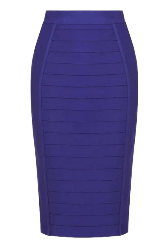 Pencil High Waist Bandage Knee Length Cocktail Skirt - Navy Blue