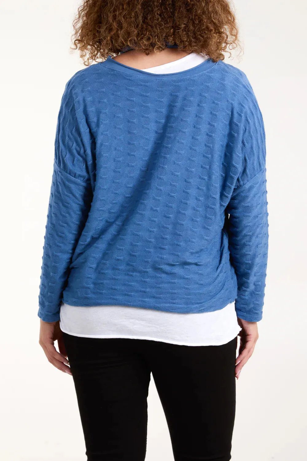 Plain Textured Fine Knit Double Layer Top With Matching Scarf (2 Colours)