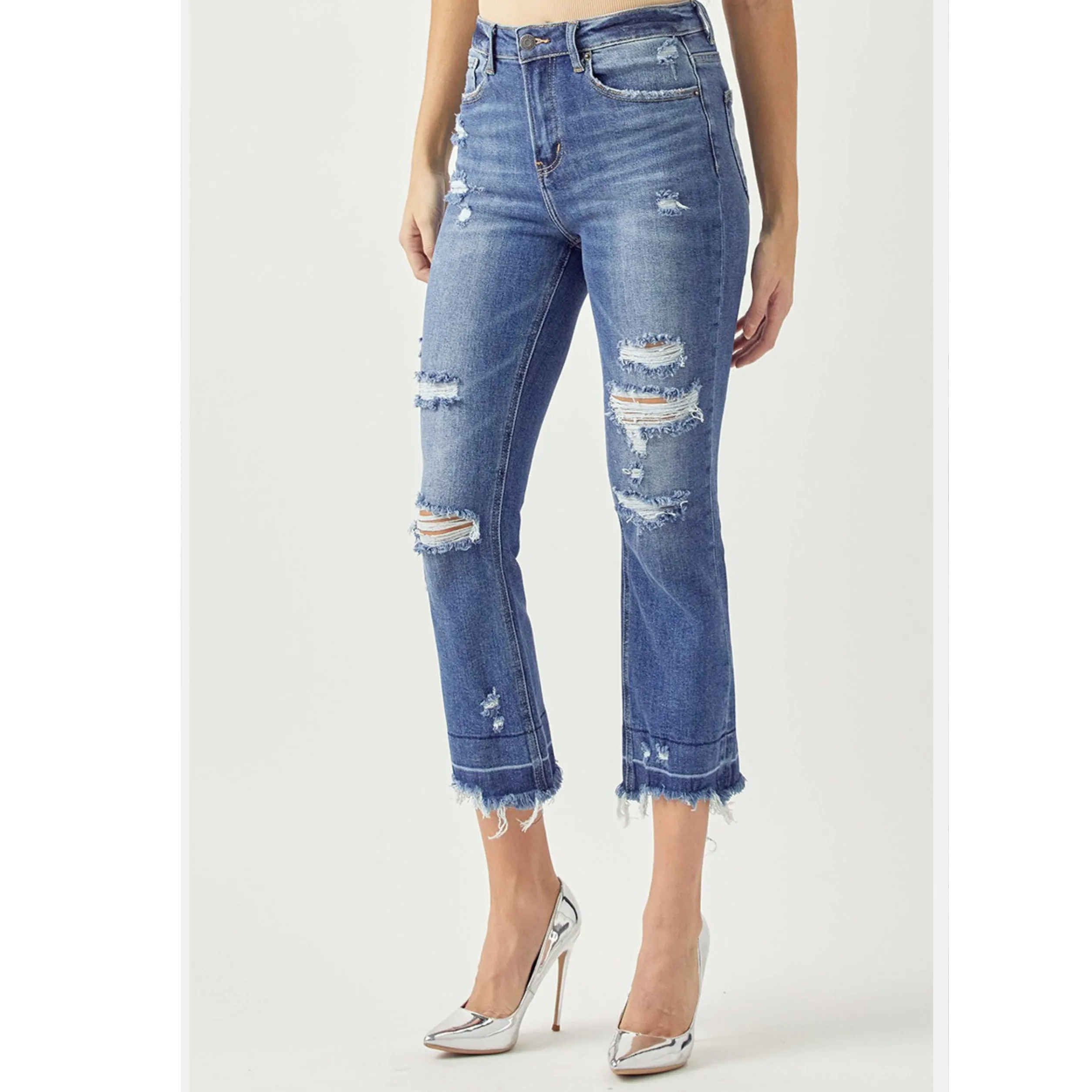 Risen Vintage Washed Shadow Hem Straight Leg Jeans