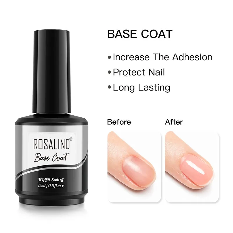 ROSALIND 15ml Gel Polish Set Base & Top Coat Soak Off Nail Art Decorations UV/LED Lamp