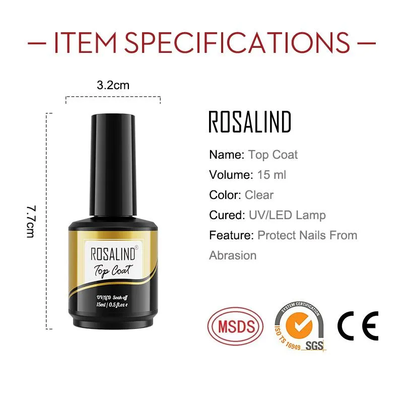 ROSALIND 15ml Gel Polish Set Base & Top Coat Soak Off Nail Art Decorations UV/LED Lamp