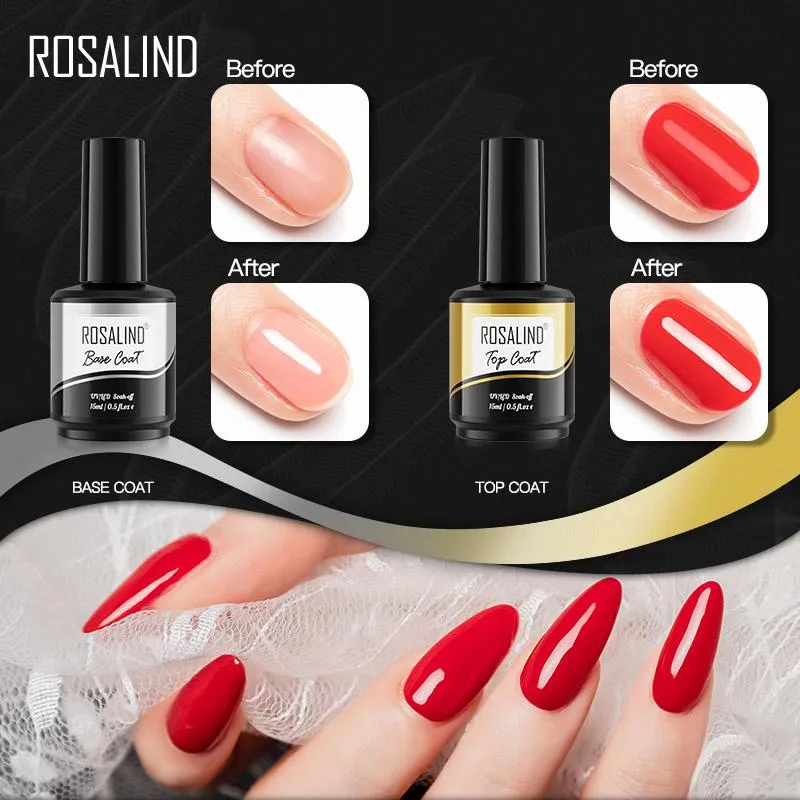 ROSALIND 15ml Gel Polish Set Base & Top Coat Soak Off Nail Art Decorations UV/LED Lamp