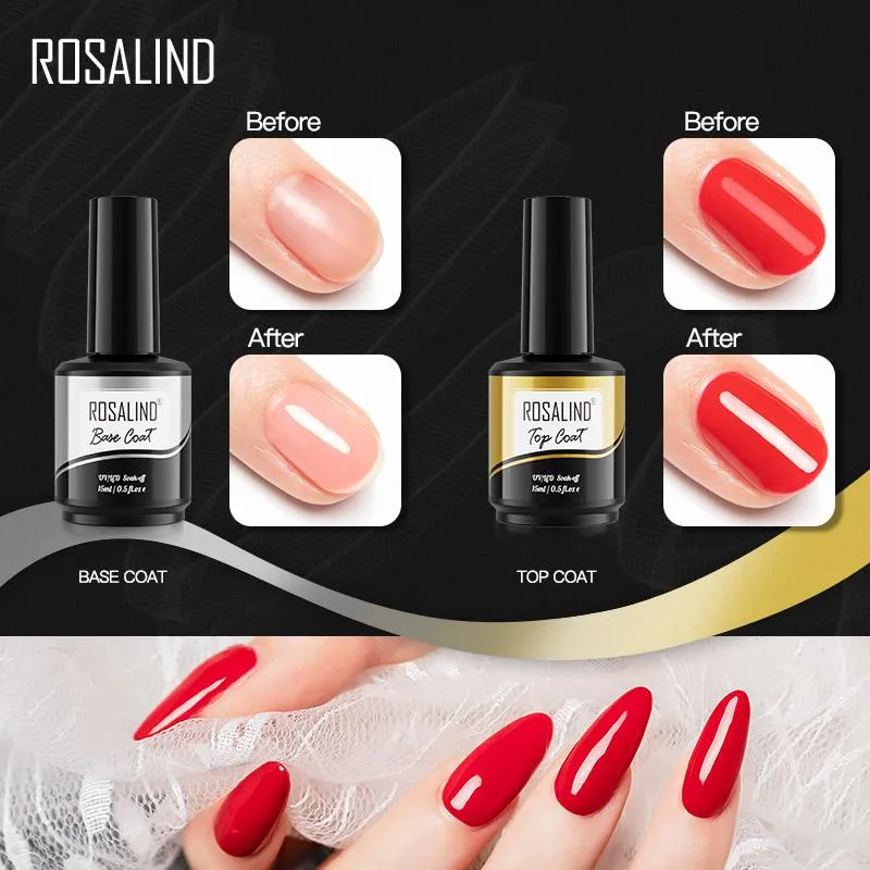 ROSALIND 15ml Gel Polish Set Base & Top Coat Soak Off Nail Art Decorations UV/LED Lamp