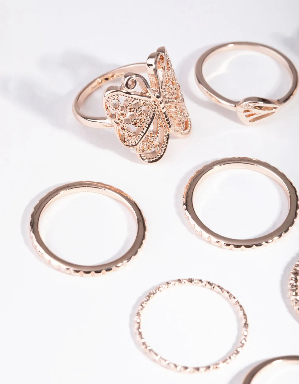 Rose Gold Filigree Butterfly Rings