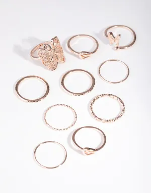 Rose Gold Filigree Butterfly Rings