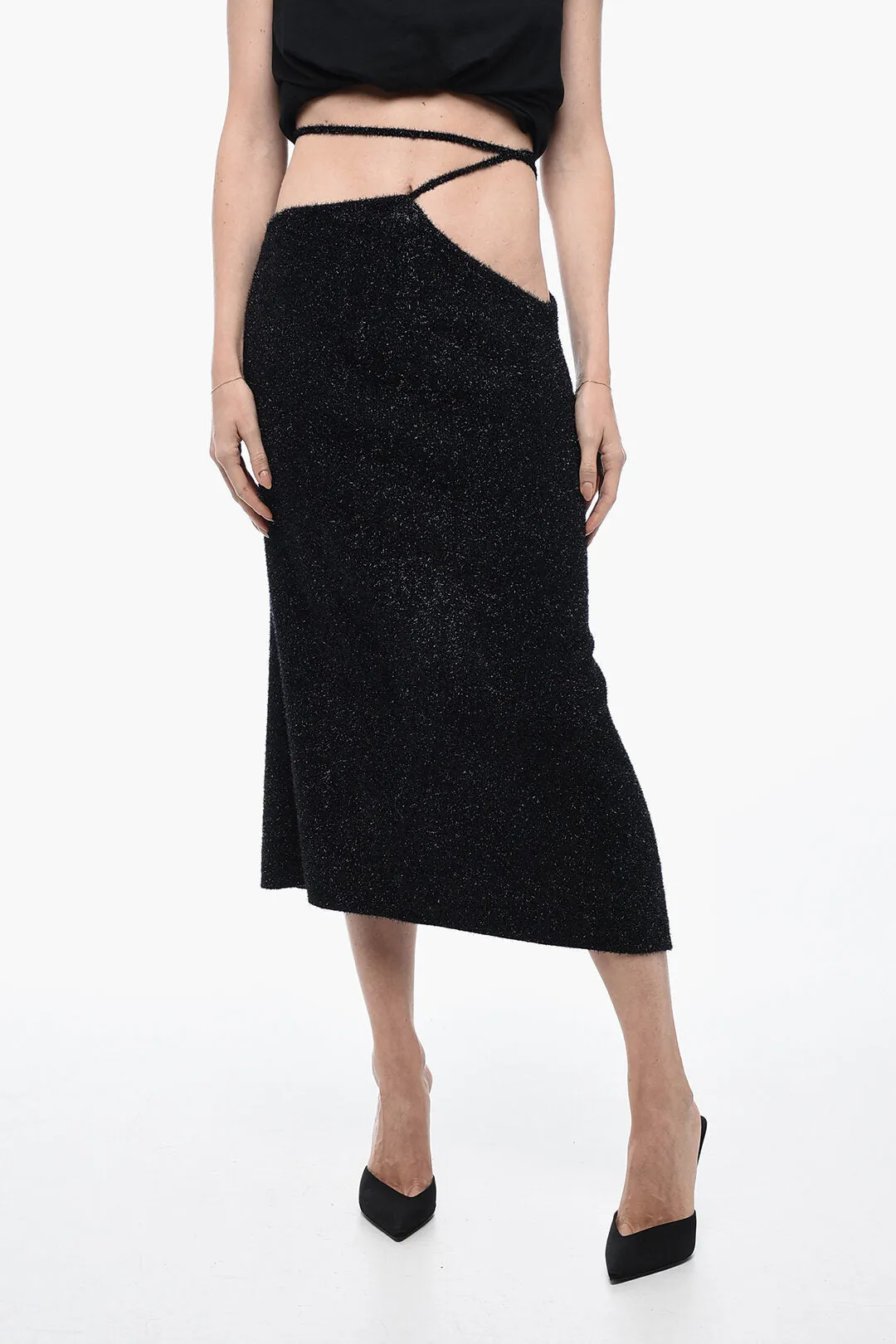 Rotate Fuzzy Glitter Pencil Skirt with V Waist Band