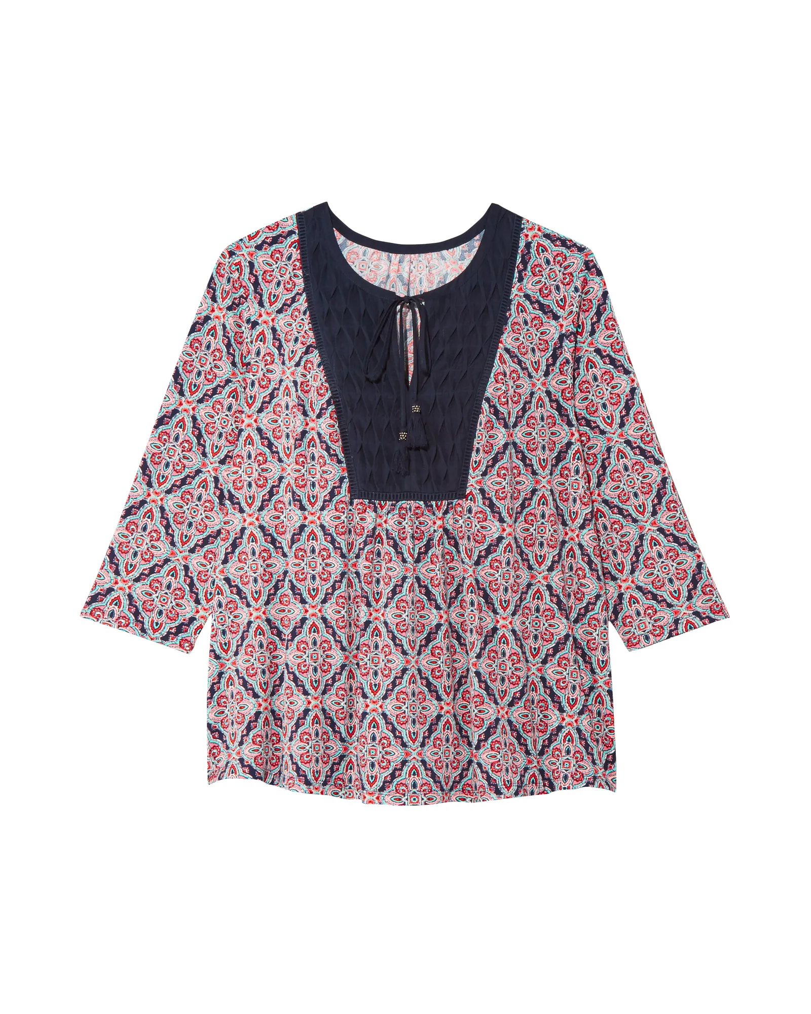 Shelby Three-Quarter Sleeve Top | Pink / Navy