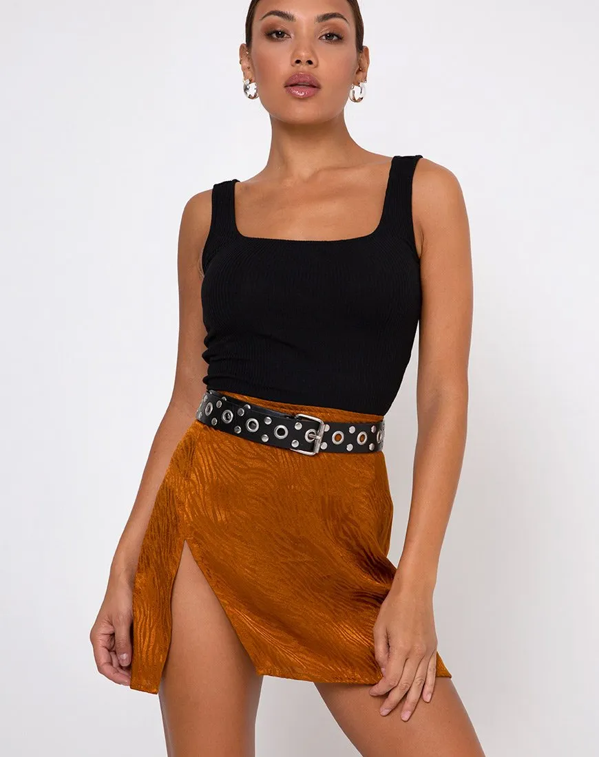 Shenka Mini Skirt in Satin Zebra Golden Coral