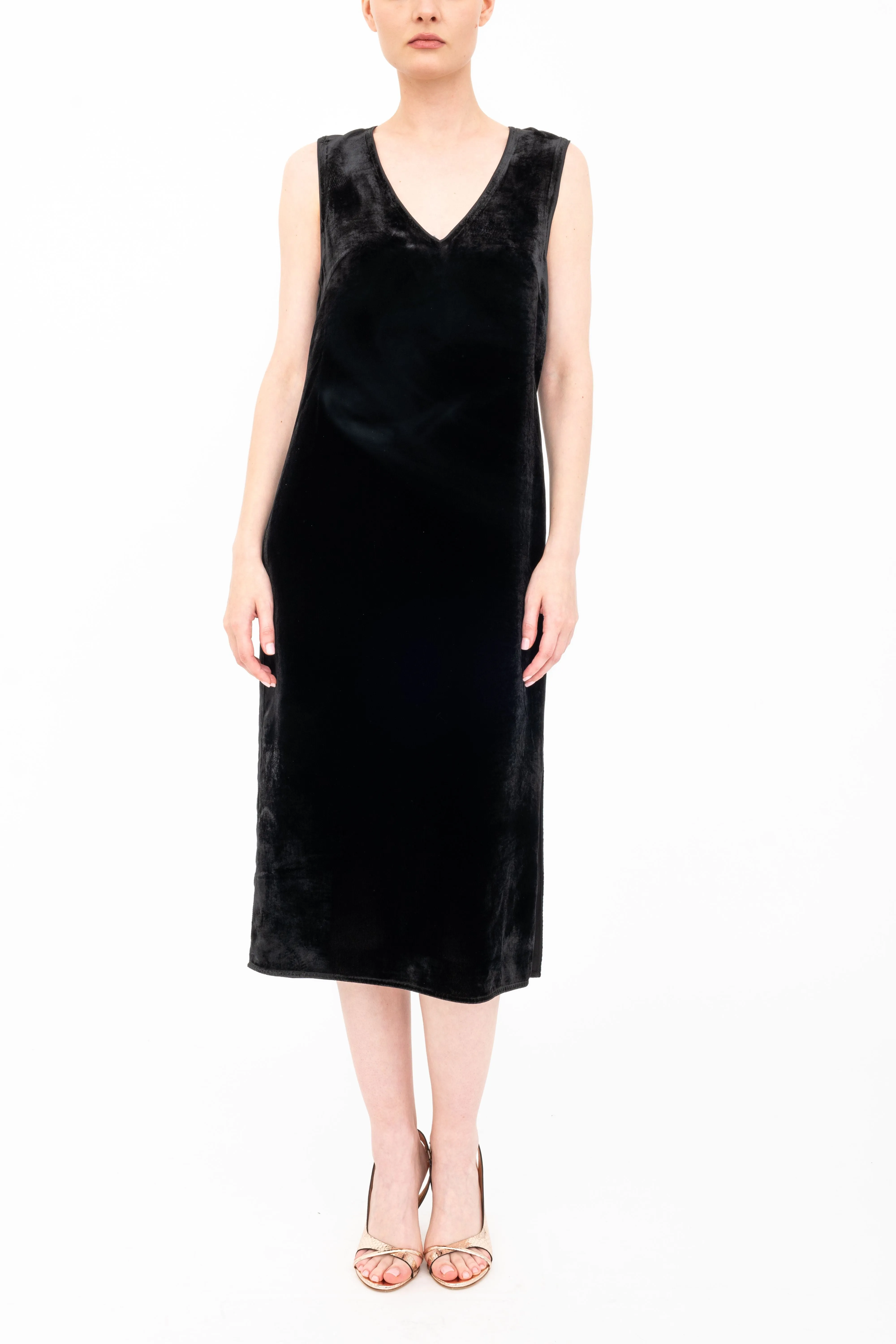 Silk Velvet V Neck Sleeveless Midi Dress - ATHENA H24