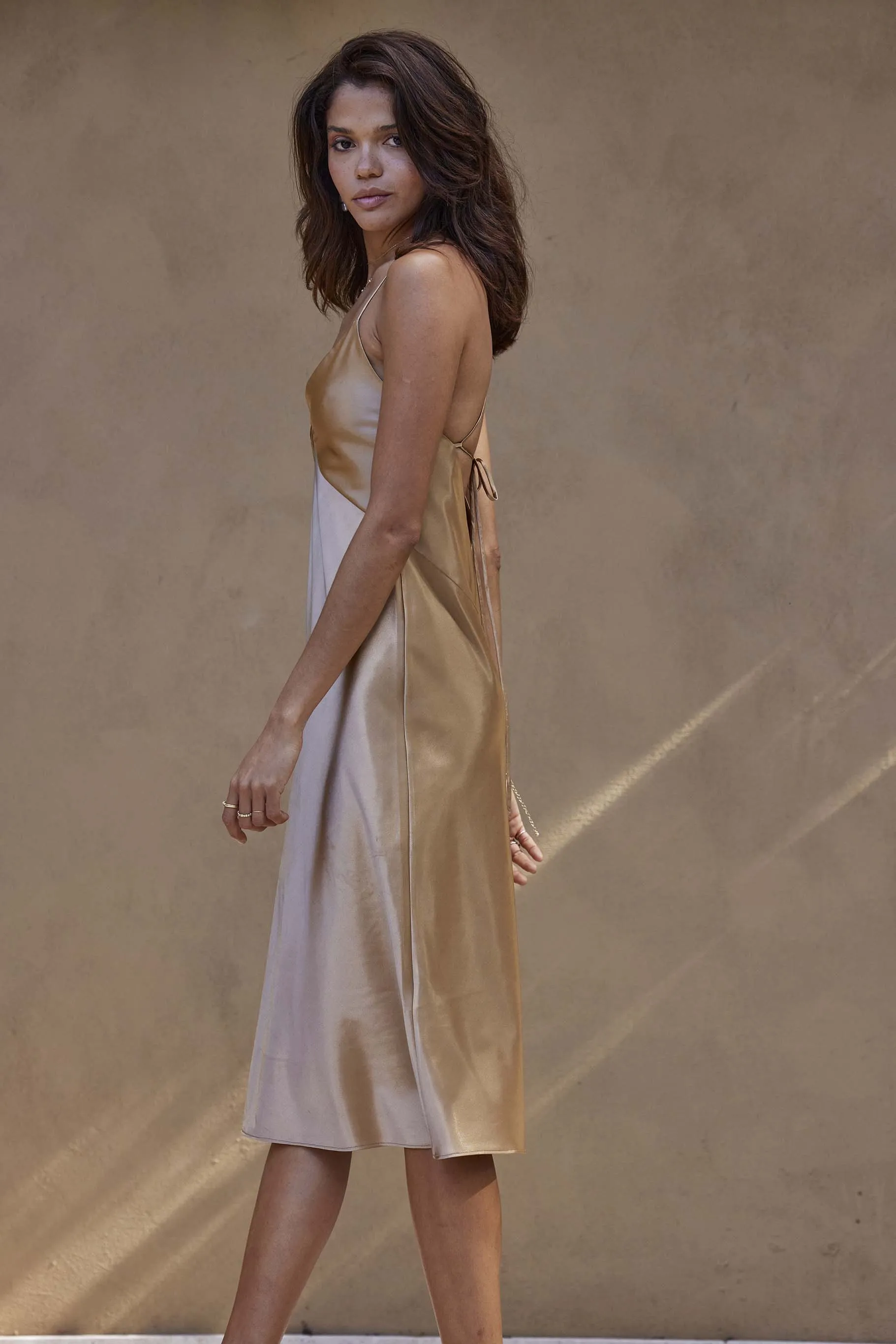 Silky Satin Midi Gold