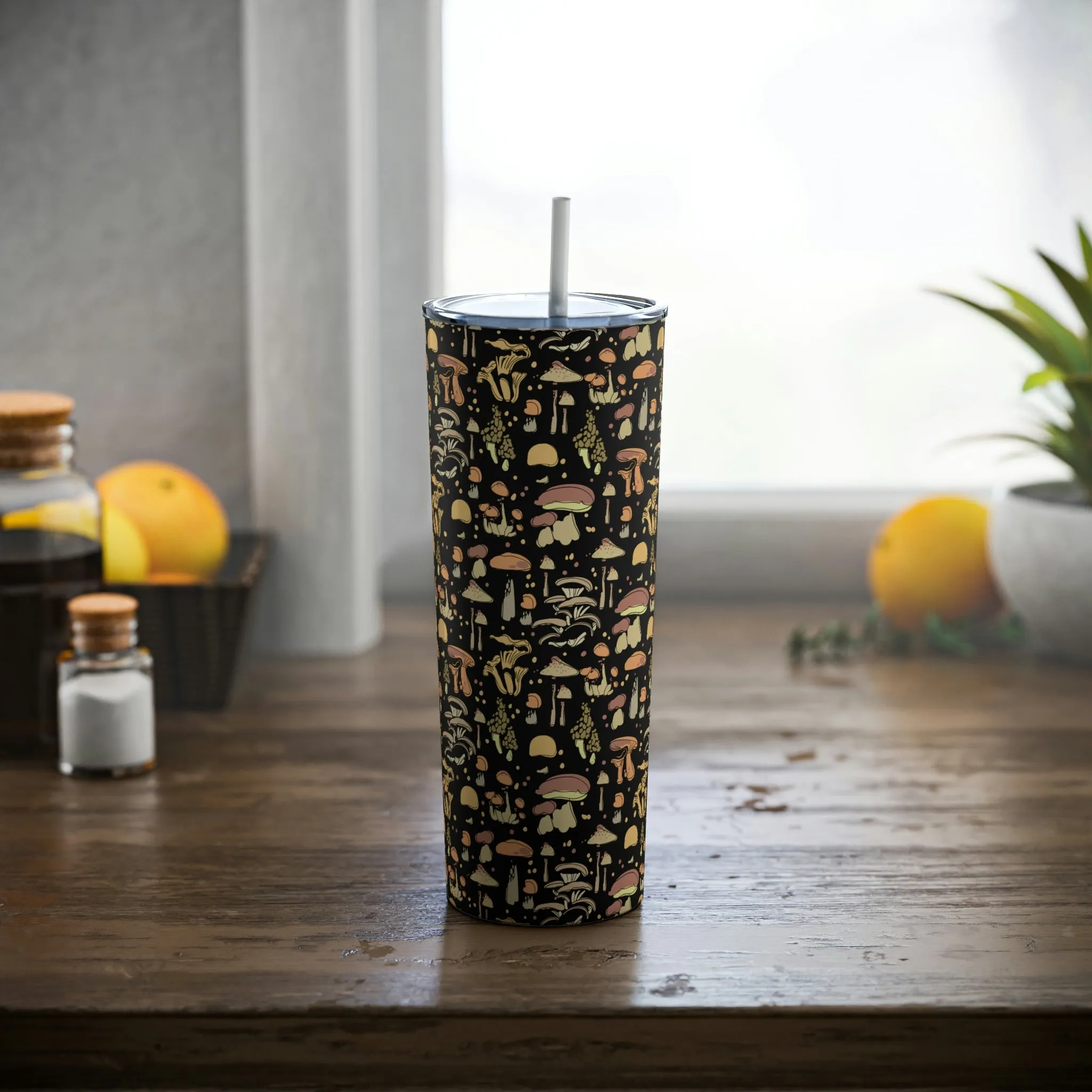 Skinny Tumbler with Straw Gift for Mushroom Lover Coffee Gifts for Tea Drinkers