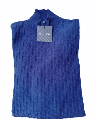 [Slim Fit] Men High Collar (Turtleneck) Pullover Massimo (brick shapes) - Blue