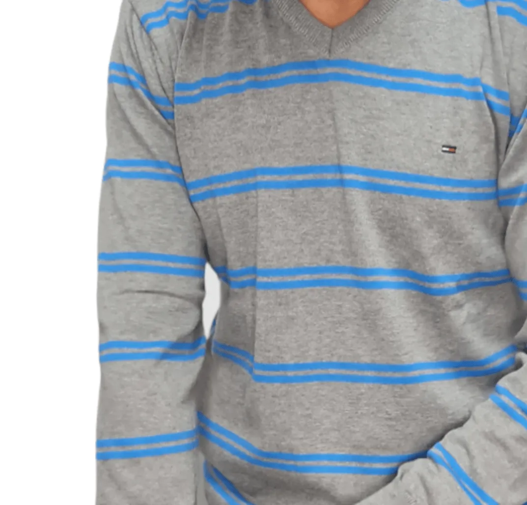 [Slim Fit] Men V-Collar Pullover TH - Grey Stripes