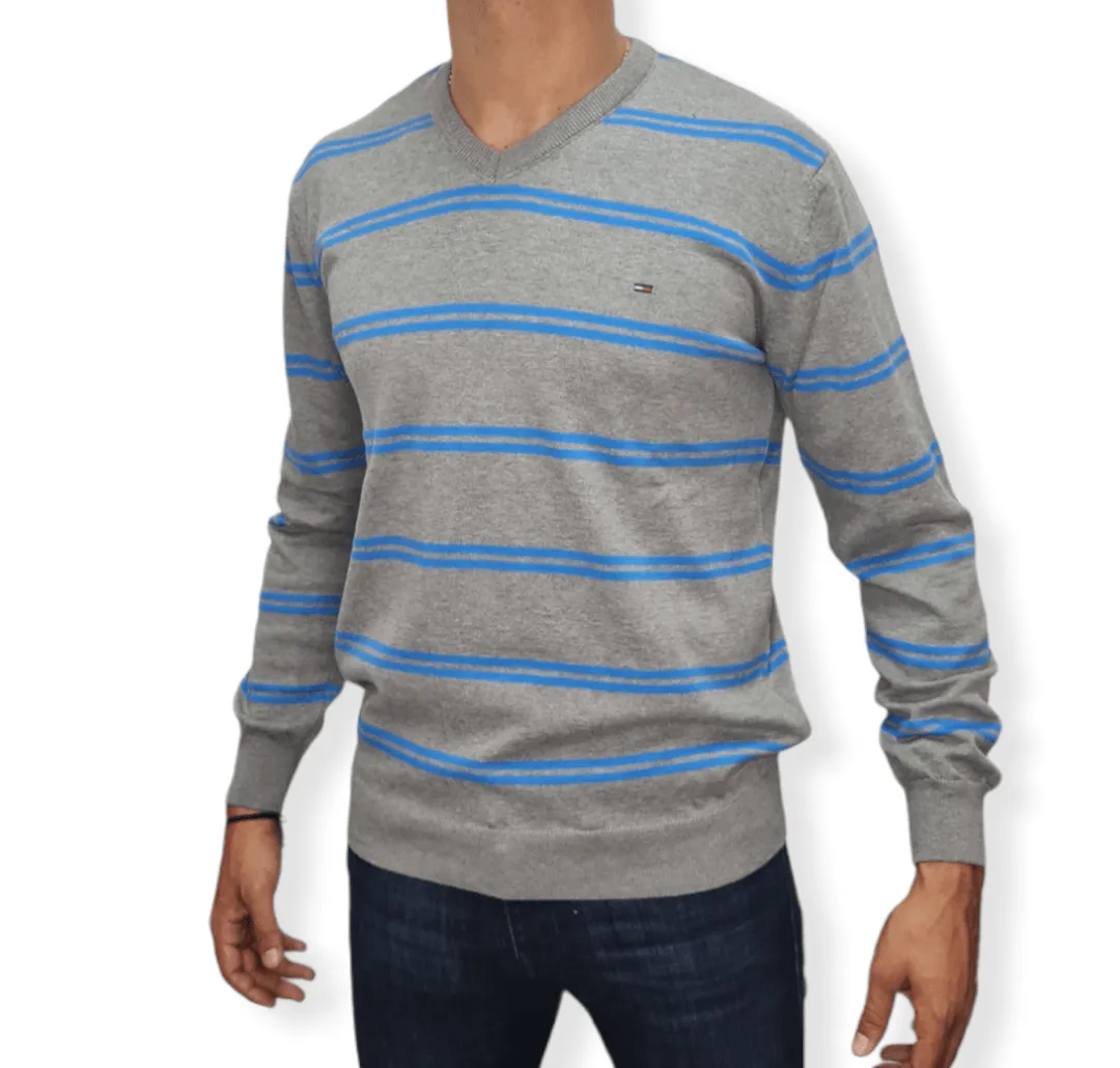 [Slim Fit] Men V-Collar Pullover TH - Grey Stripes