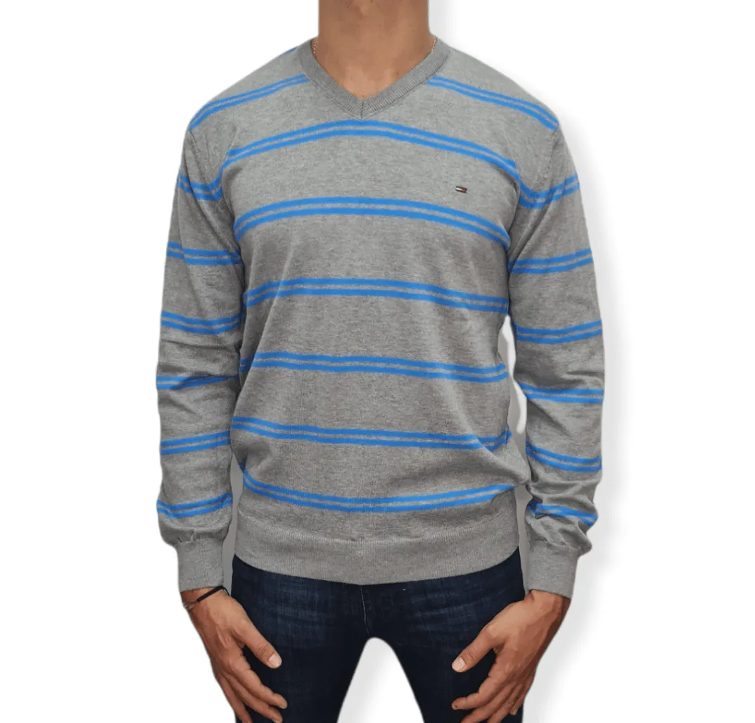 [Slim Fit] Men V-Collar Pullover TH - Grey Stripes