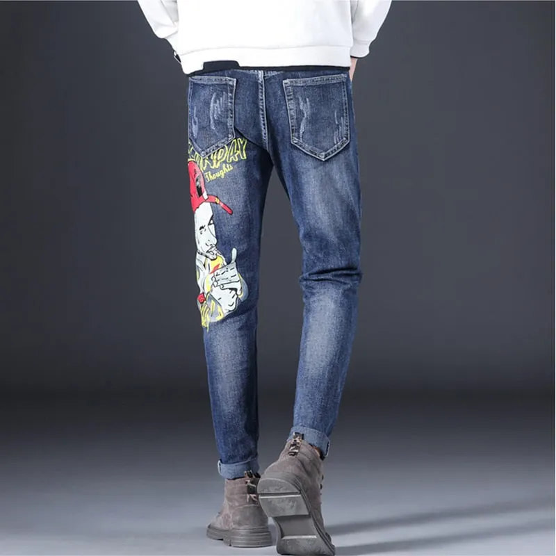 Smoke Boy Painted Ripped Patchwork Jeans