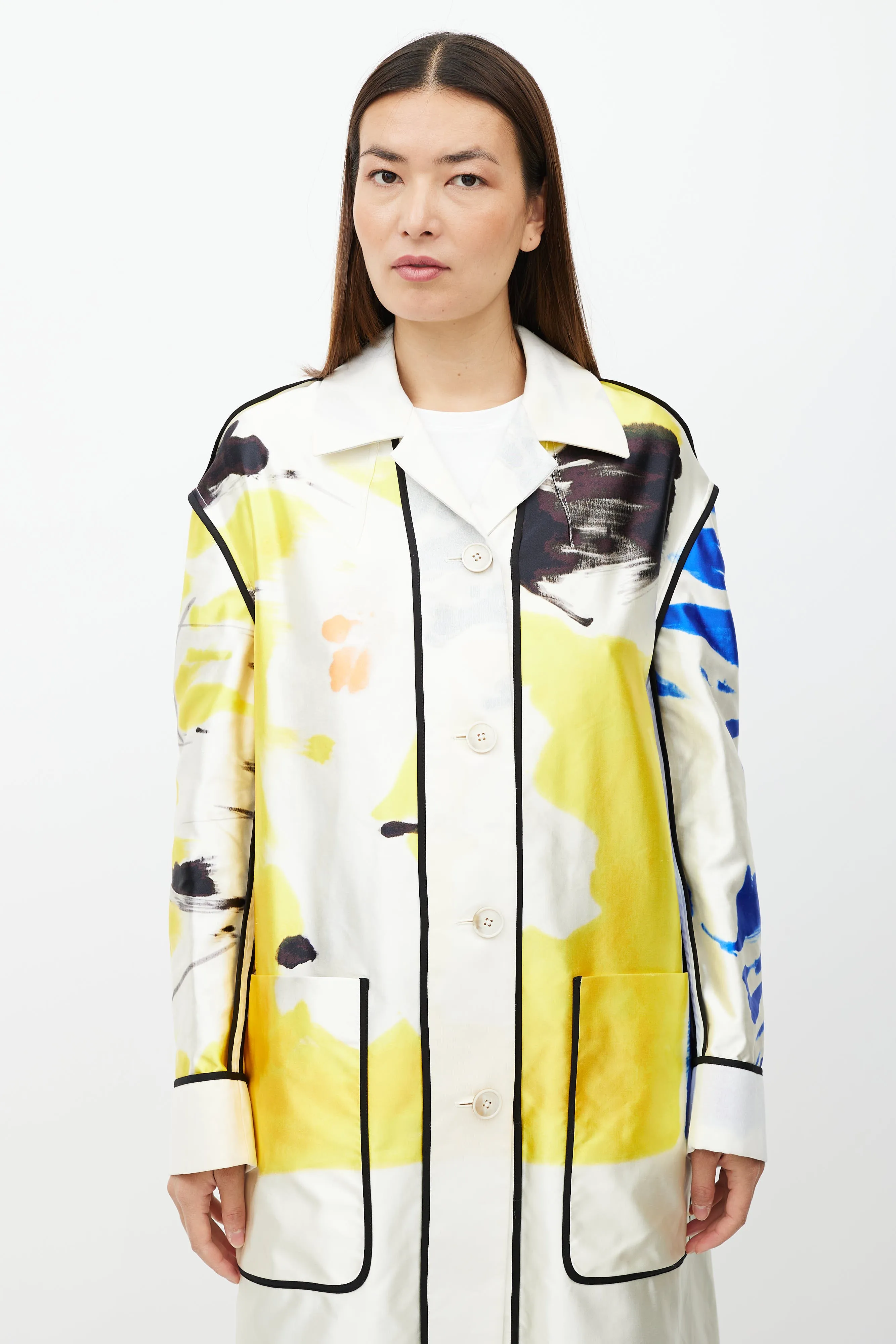 SS 2019 White & Multicolour Print Coat