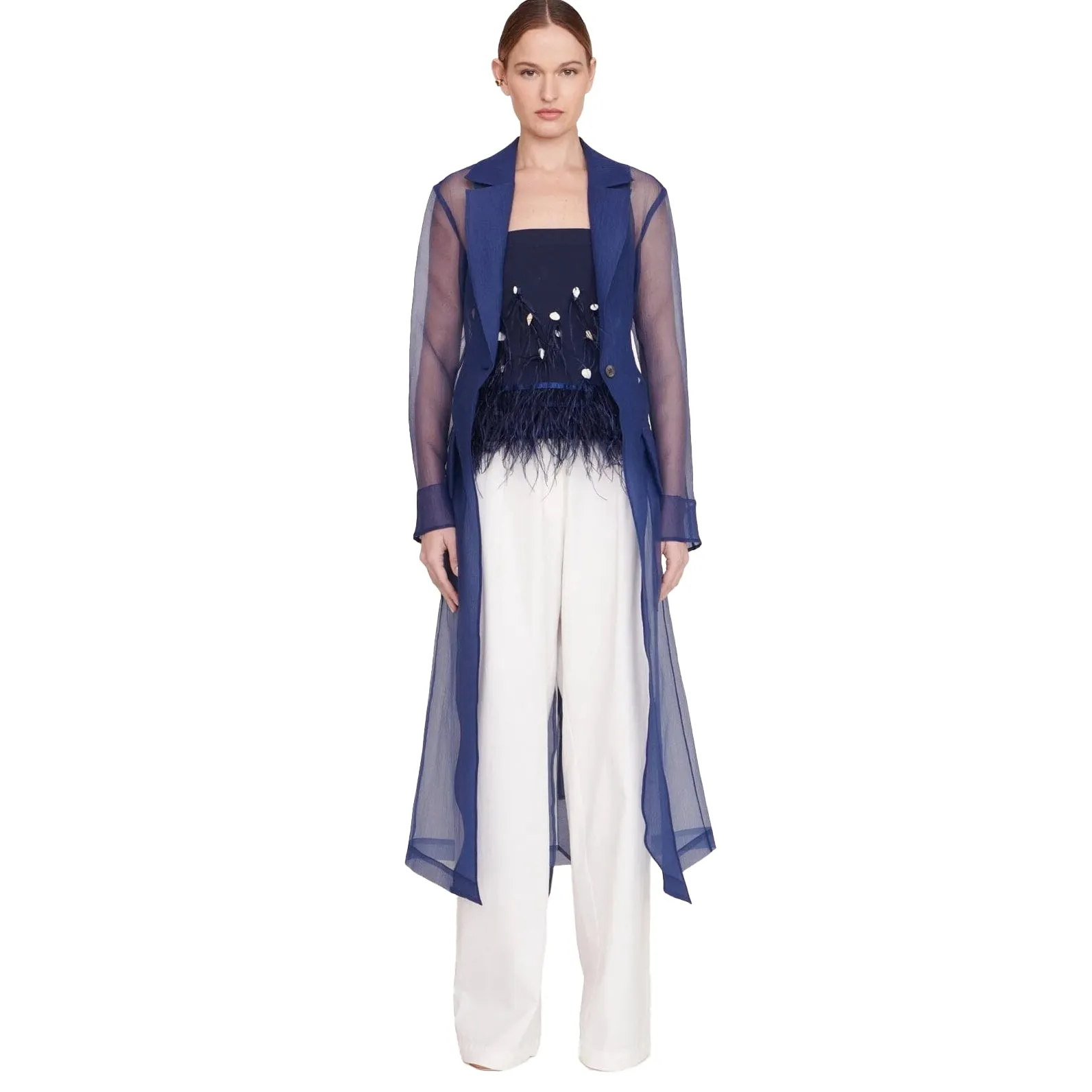 Staud Millie Navy Organza Trench Coat