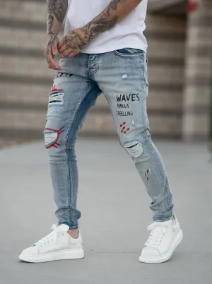 Stick Skinny Ripped Jeans - Blue Y7