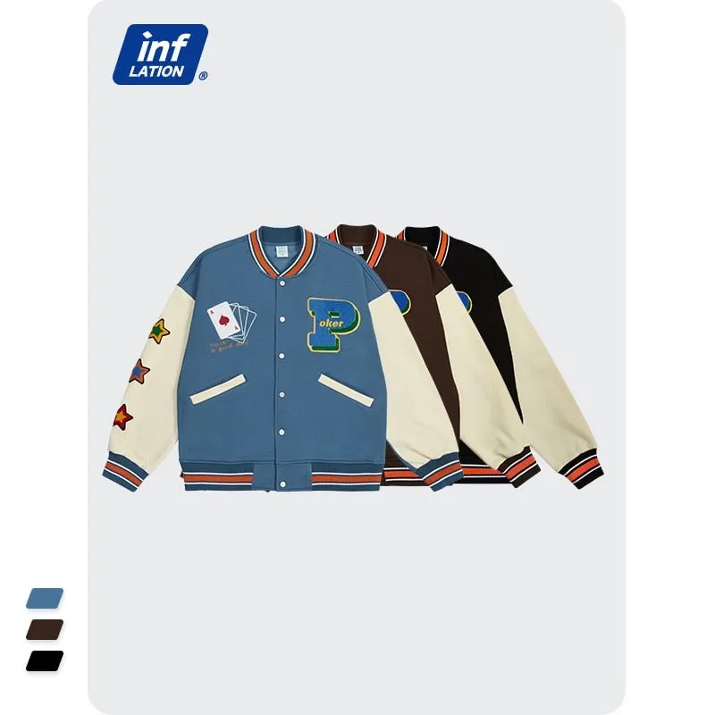 Streetwear Vintage Baseball Jacket with Towel Embroidery and Fleece